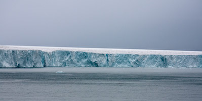 Edge of the ice field on Nordaustlandet Island. These ice cliffs are about 100 feet high.