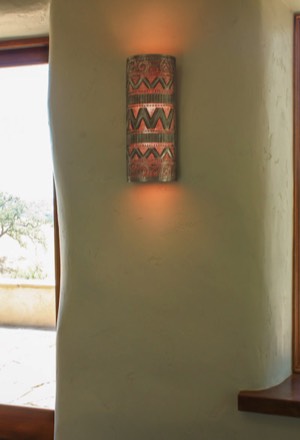 Straw bale wall with sconce